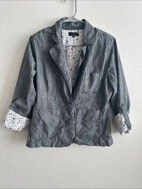 Ashley By 26 International Gray Women's Casual Blazer with Floral Lining